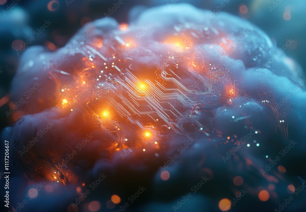 Aufkleber abstract digital technology concept depicting a glowing circuit board embedded within a cloud, repre