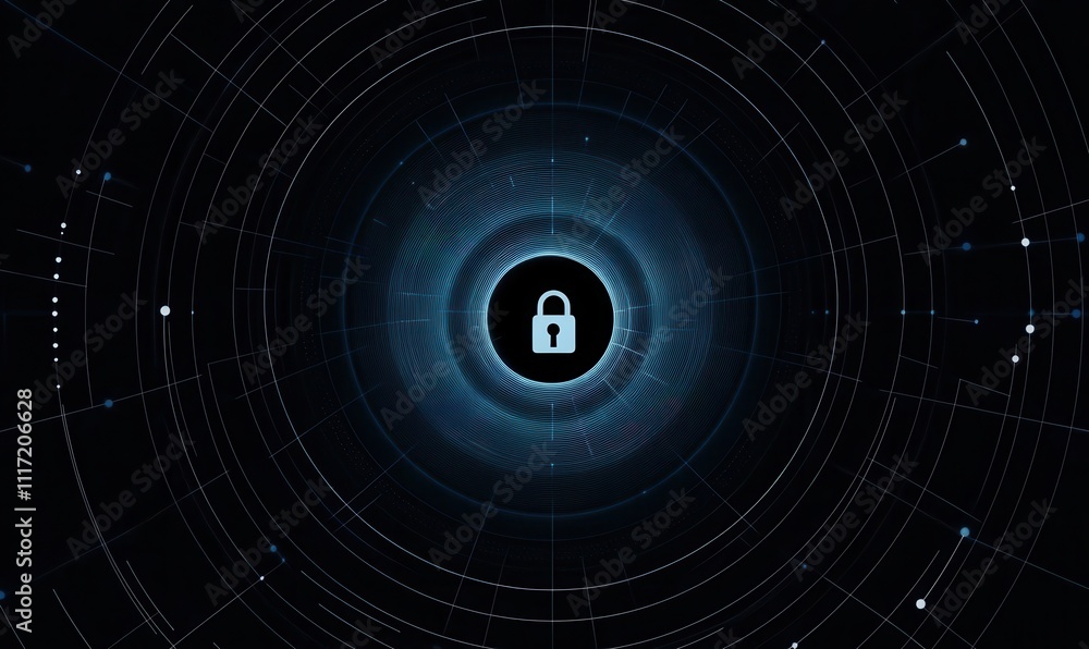Poster abstract digital security concept with locked padlock symbol in the center, representing data protec