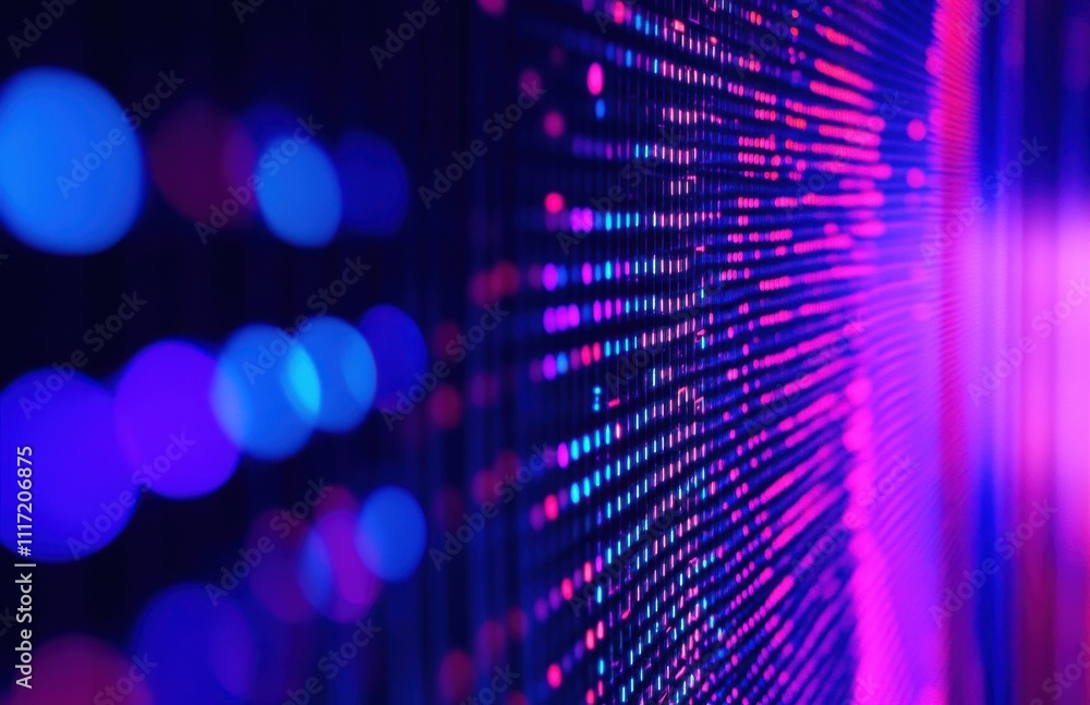 Poster abstract representation of purple and blue glowing lights in a dynamic pattern, creating a mesmerizi