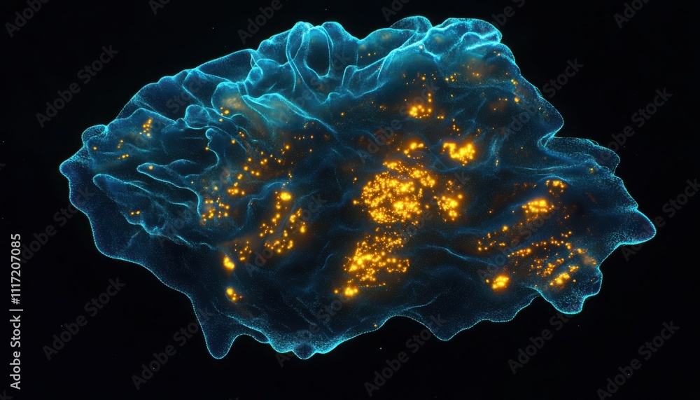 Aufkleber abstract visualization of a cosmic structure emitting golden light in a dark space environment with 