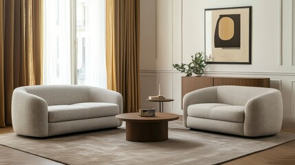 Cozy living room featuring modern furniture and warm tones for relaxation and style.