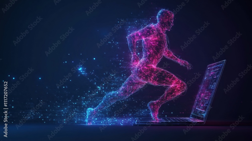 Poster digital transformation virtual runner online setting visual art futuristic environment abstract conc