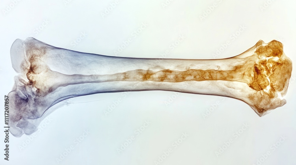 Aufkleber x-ray image showing a long bone, possibly radius or ulna, with subtle textural variations suggesting