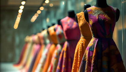 Cinematic High-End Fashion Exhibit with Elegant Dresses