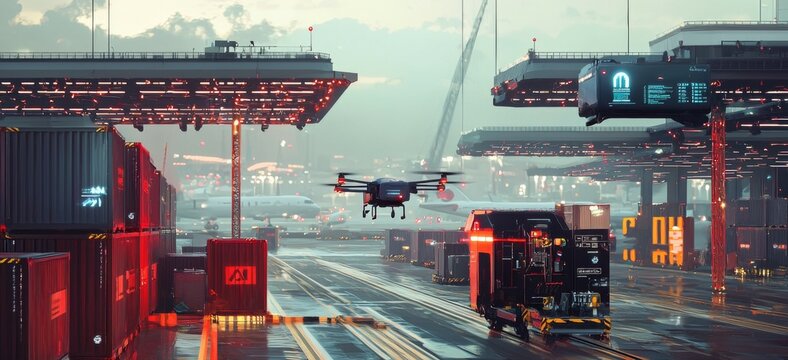 Futuristic Airport Cargo AI Drone Delivery Automated Systems Smart Logistics