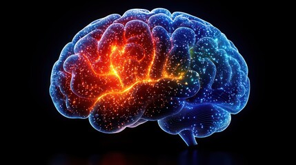 Glowing human brain with vibrant neural activity.
