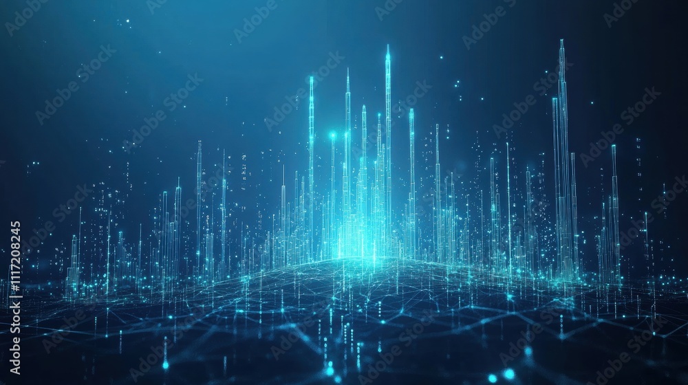 Poster dynamic data visualization digital space abstract art futuristic environment wide angle view technol