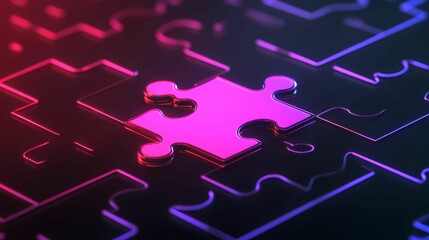 A vibrant, close-up view of a single puzzle piece standing out among interconnected pieces, highlighting the concept of problem-solving and completion.