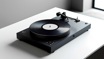Minimalist Black Turntable with Sleek Design