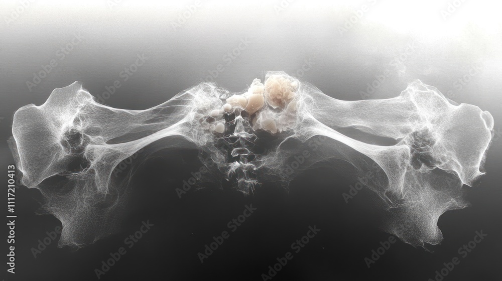 Poster abstract grayscale image resembling a pelvis with a central mass.