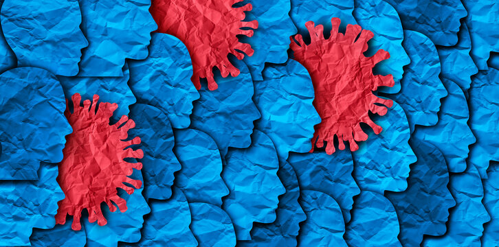 Virus Spreading In society and Community Respiratory Infections as people being infected by an infectious spreading pathogen as a viral outbreak as a public safety issue.