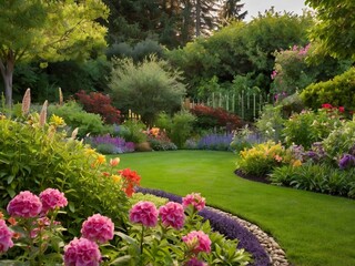 Obraz premium garden with flowers and trees