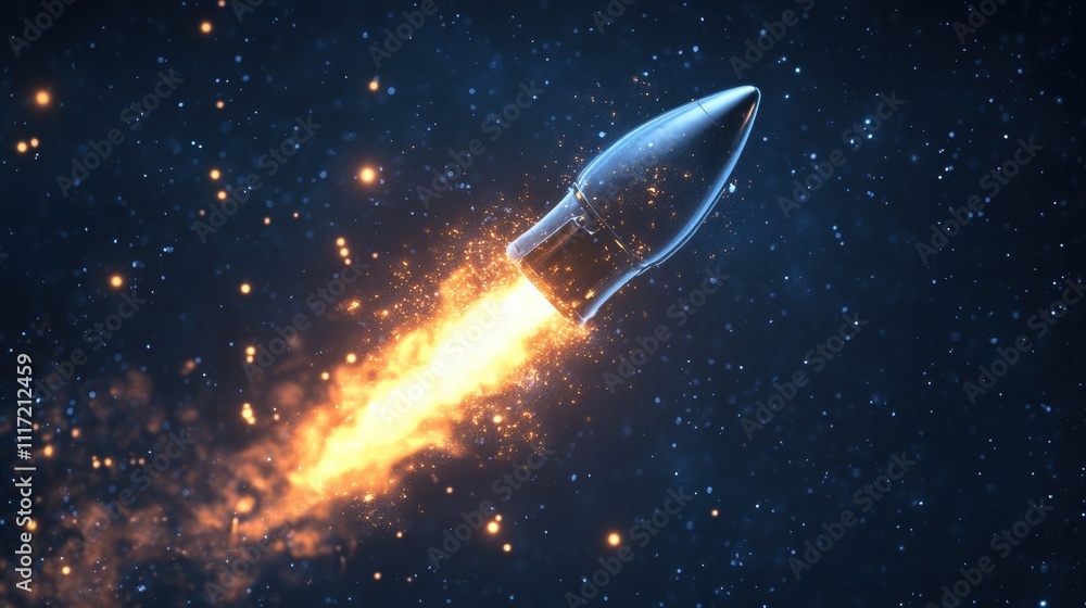 Poster rocket launch event outer space digital art cosmic environment dynamic viewpoint exploration concept