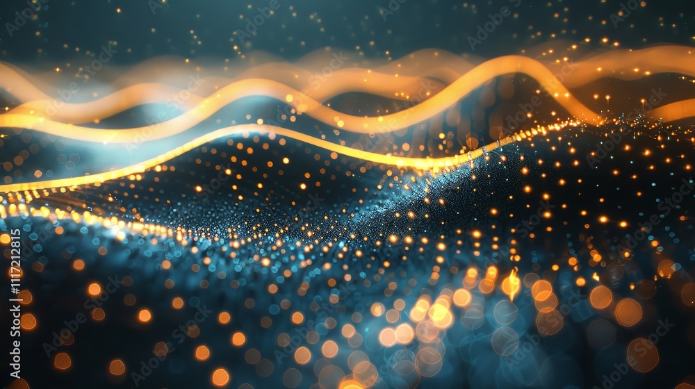 Poster flowing wave of dots form an abstract background.