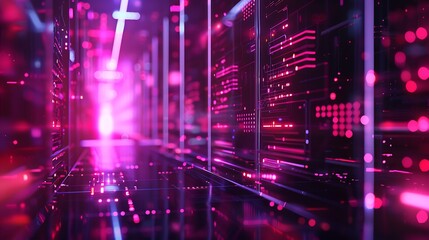 Obraz premium Dynamic Fusion of Neon Cityscapes and Futuristic Tech Art Imagery