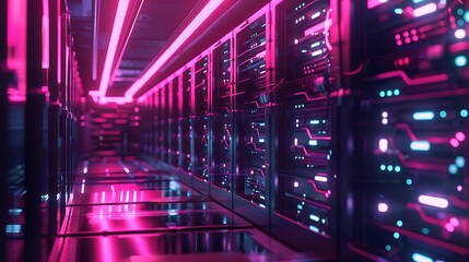 Fototapeta premium Dynamic Fusion of Neon Cityscapes and Futuristic Tech Art Imagery