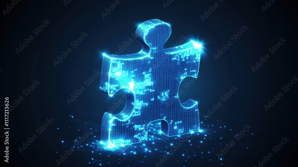 Poster digital puzzle piece concept virtual space 3d animation technology environment futuristic viewpoint 