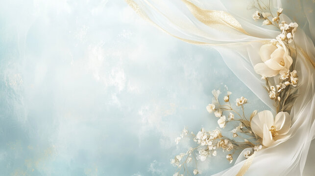 Soft pastel floral design on light blue background