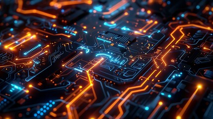 Fototapeta premium Dynamic Fusion of Neon Cityscapes and Futuristic Tech Art Imagery