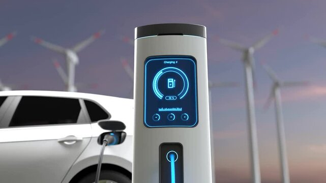 Electric Vehicle Charging Station with Clean Energy Technology, Sustainable energy electric vehicle concept
