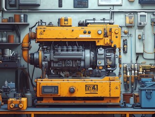 Rusty Orange Industrial Engine in a Workshop