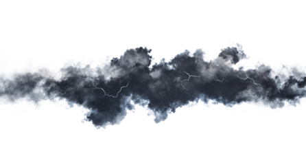 Dark storm clouds with lightning isolated on white and Lightning, Isolated on white and  transparent background.