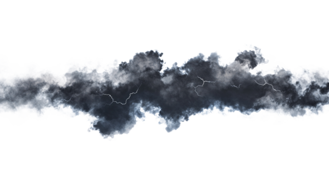 Dark storm clouds with lightning isolated on white and Lightning, Isolated on white and transparent background.