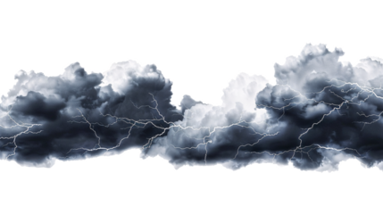 Dark storm clouds with lightning isolated on white and Lightning, Isolated on white and  transparent background.