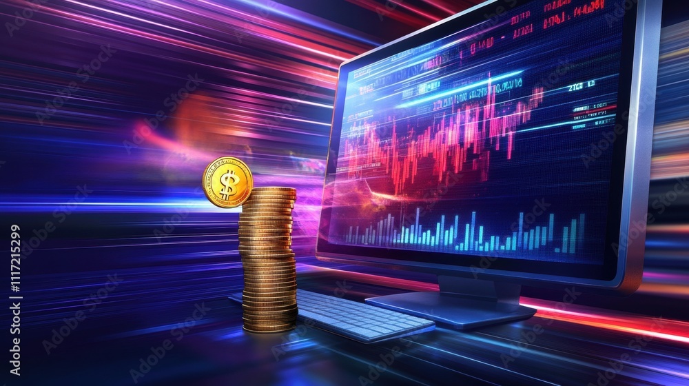 Poster cryptocurrency market trends digital space data visualization high-tech environment futuristic viewp
