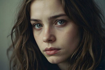 Fototapeta premium A portrait of a sad and depressed girl with an isolated background