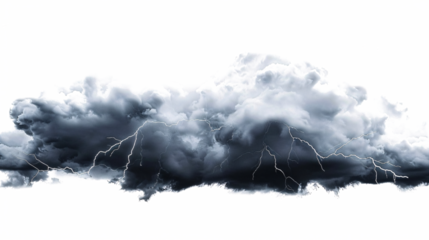 Dark storm clouds with lightning isolated on white and Lightning, Isolated on white and  transparent background.