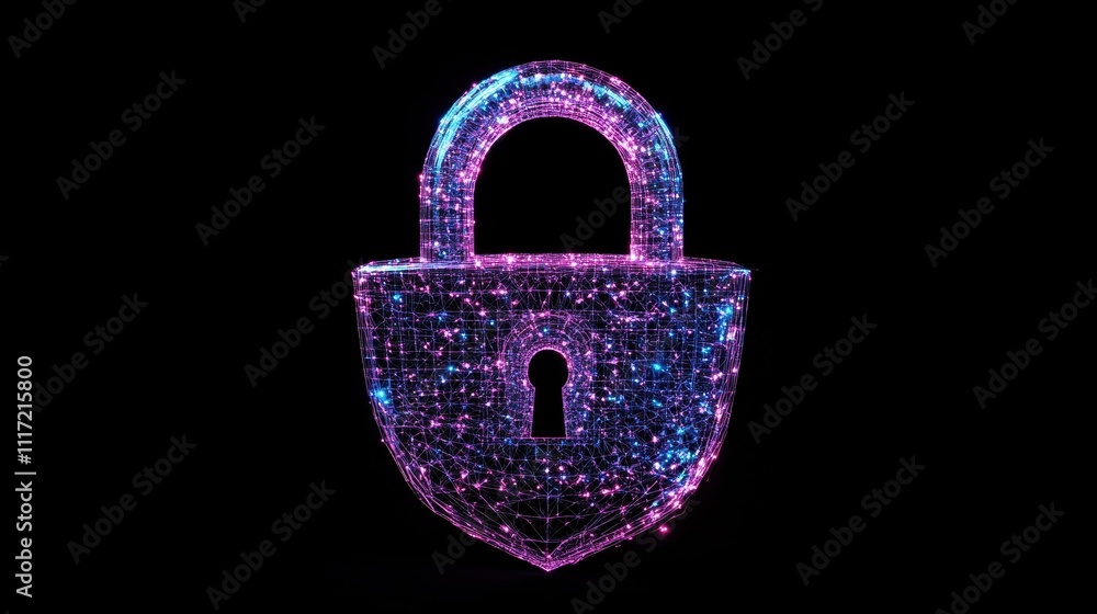 Poster cybersecurity innovations digital lock security virtual space graphic design futuristic environment 