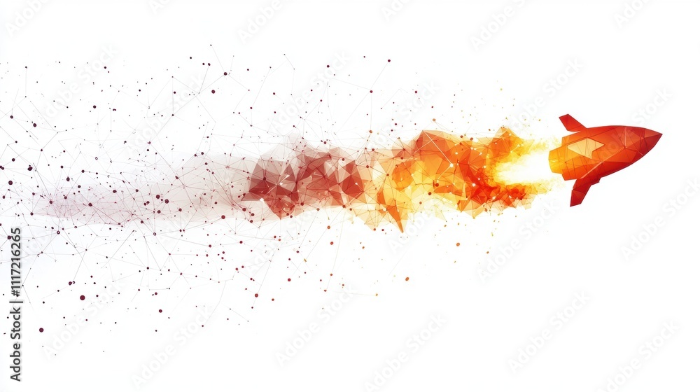 Poster rocket launching action outer space digital art abstract design dynamic viewpoint innovation concept