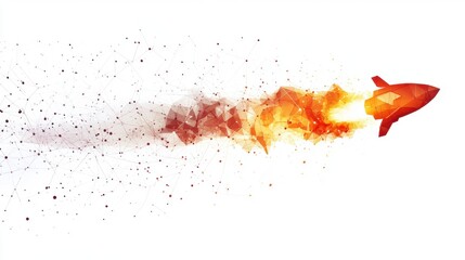 Rocket launching action outer space digital art abstract design dynamic viewpoint innovation concept