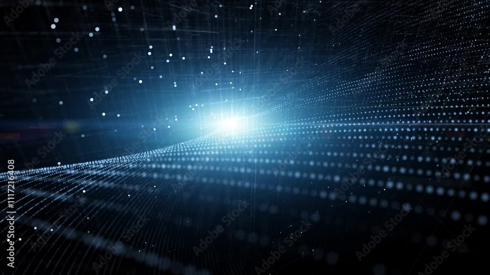 Poster futuristic digital shining dark cyberspace with looping dots. concept technology and science copy sp