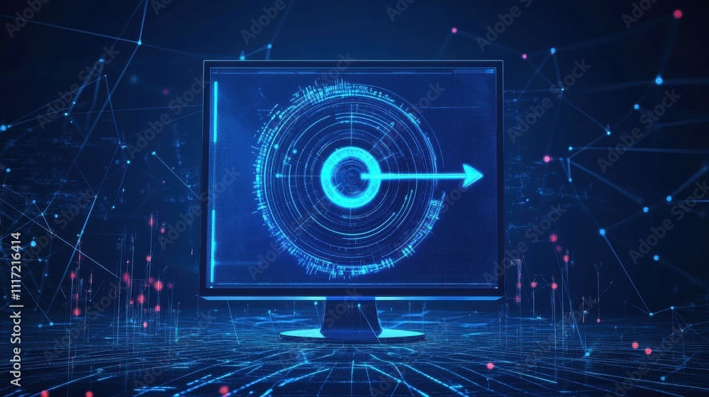 Poster digital data visualization technology graphic display futuristic environment close-up view interacti