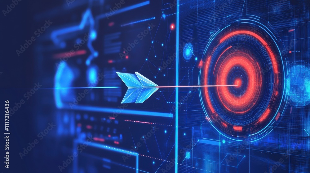 Poster digital arrow targeting technology futuristic environment graphic design virtual reality perspective