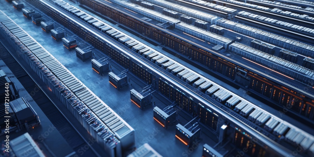 Poster high resolution aerial view of modern data center cloud computing infrastructure server farm