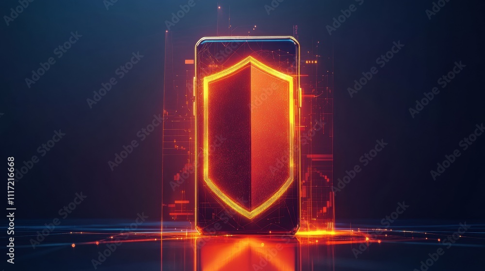 Poster mobile security action digital space graphic design futuristic environment close-up view technology 