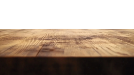 a front view of a dark brown, empty wooden table with white and  transparent background, serving as a blank wood table mockup.