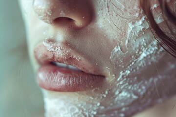 Obraz premium A woman's face is covered in white powder