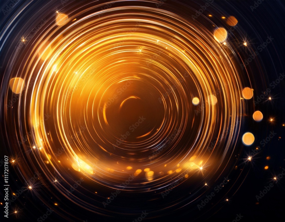 Poster golden, circular light creating a dynamic, mesmerizing abstract design