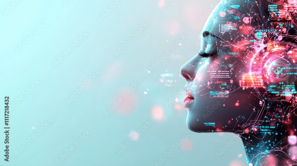 Poster artificial intelligence concept digital realm portrait futuristic setting close-up view technologica