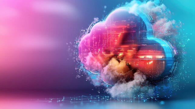 Cloud computing innovation digital world graphic design futuristic environment vibrant viewpoint technology concept