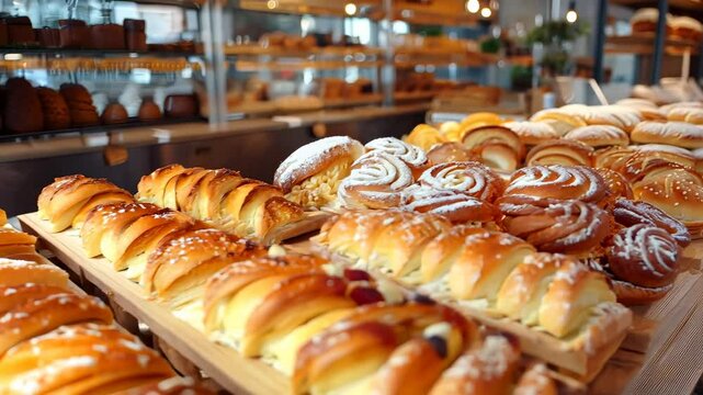Delicious assortment of freshly baked pastries and breads
