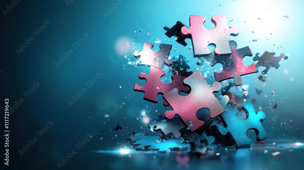 Poster explosive puzzle pieces in motion abstract background digital art dynamic environment creative conce