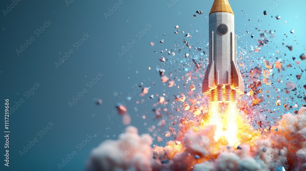 Poster rocket launch event outer space digital art explosive environment dynamic viewpoint space exploratio