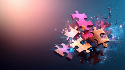 Dynamic puzzle pieces in motion creative studio digital art abstract background colorful design concept