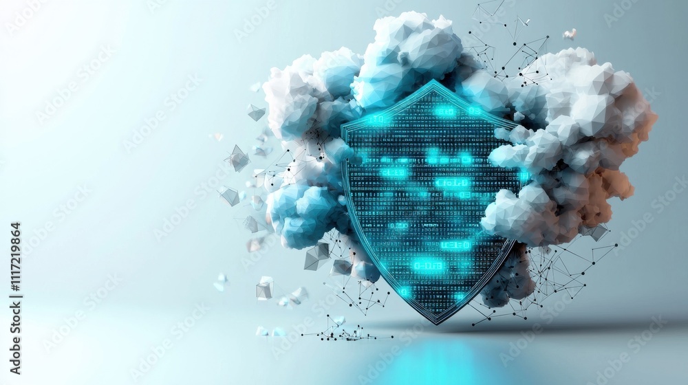 Poster cybersecurity action shield digital space graphic design high-tech environment abstract view securit