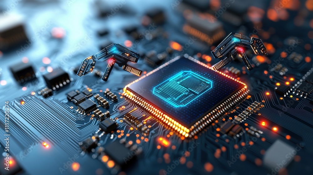 Poster robotic process automation enhancing chip development technology lab digital innovation futuristic e